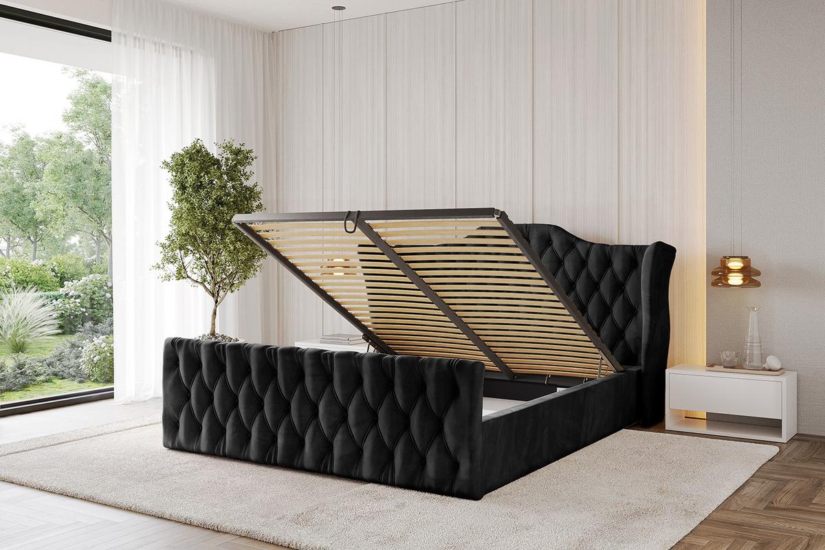 POLSTERBETT mit Bettkasten, Fußteil und Lattenrost, Boxbett mit Matratze H3/H4 - ZORAN-Z 120x200 Schwarz - Schwarz, Holzwerkstoff/Textil (120/200cm) - ALTDECOR