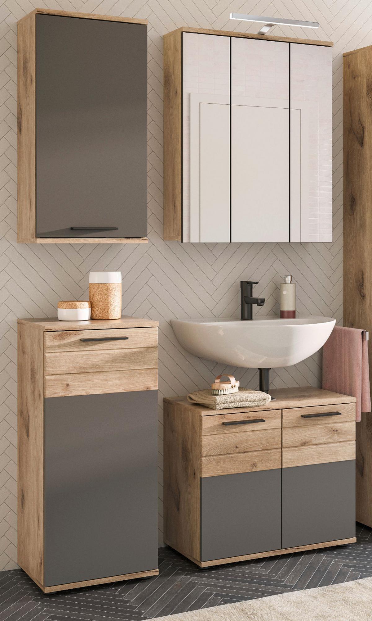 SPIEGELSCHRANK Eiche 60 x 77 cm Badschrank 3-türig mit Soft-Close - Eichefarben, Glas/Holzwerkstoff (60/77/18cm) - Inn.Furn