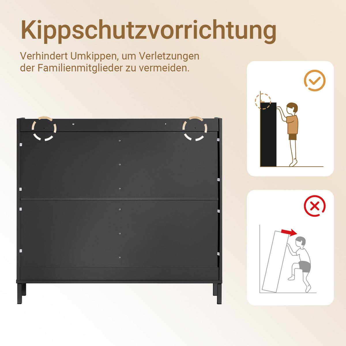 SCHUHSCHRANK schmal mit 4 Klappen 100x91x19cm Schwarz - Schwarz, Holzwerkstoff/Metall (100/91/19cm) - SoBuy