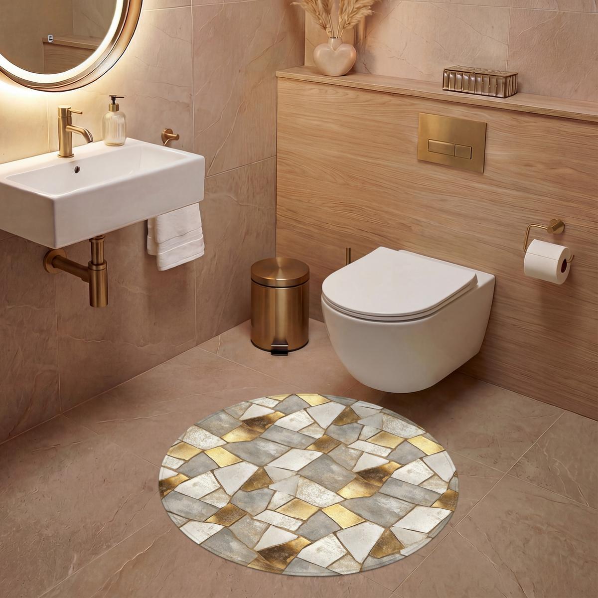 WC-VORLEGER Mosaik - Marmor - Gold Toilettenteppich 70x70 cm - Champagner, Textil (70/1cm) - OnlyWow