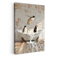 LEINWANDBILD Vintage - Pinguin - Badewanne - Schaumstoff Deko Wohnzimmer 20x30 cm - Schwarz, Textil (20/30cm) - MuchoWow