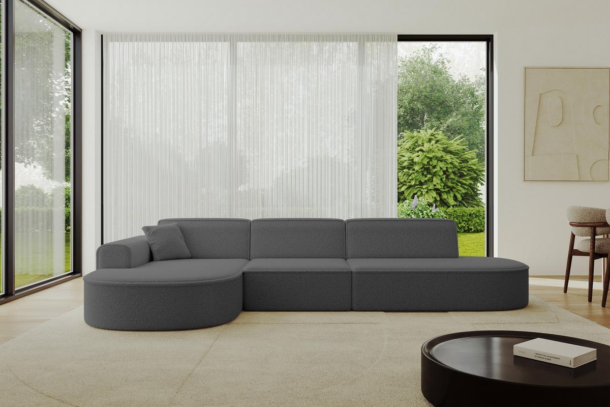ECKSOFA Ottomane Links MARI-L2 - 328x171x79 cm Grau Bouclé - Schwarz/Grau, Holzwerkstoff/Kunststoff (165/321cm) - ALTDECOR