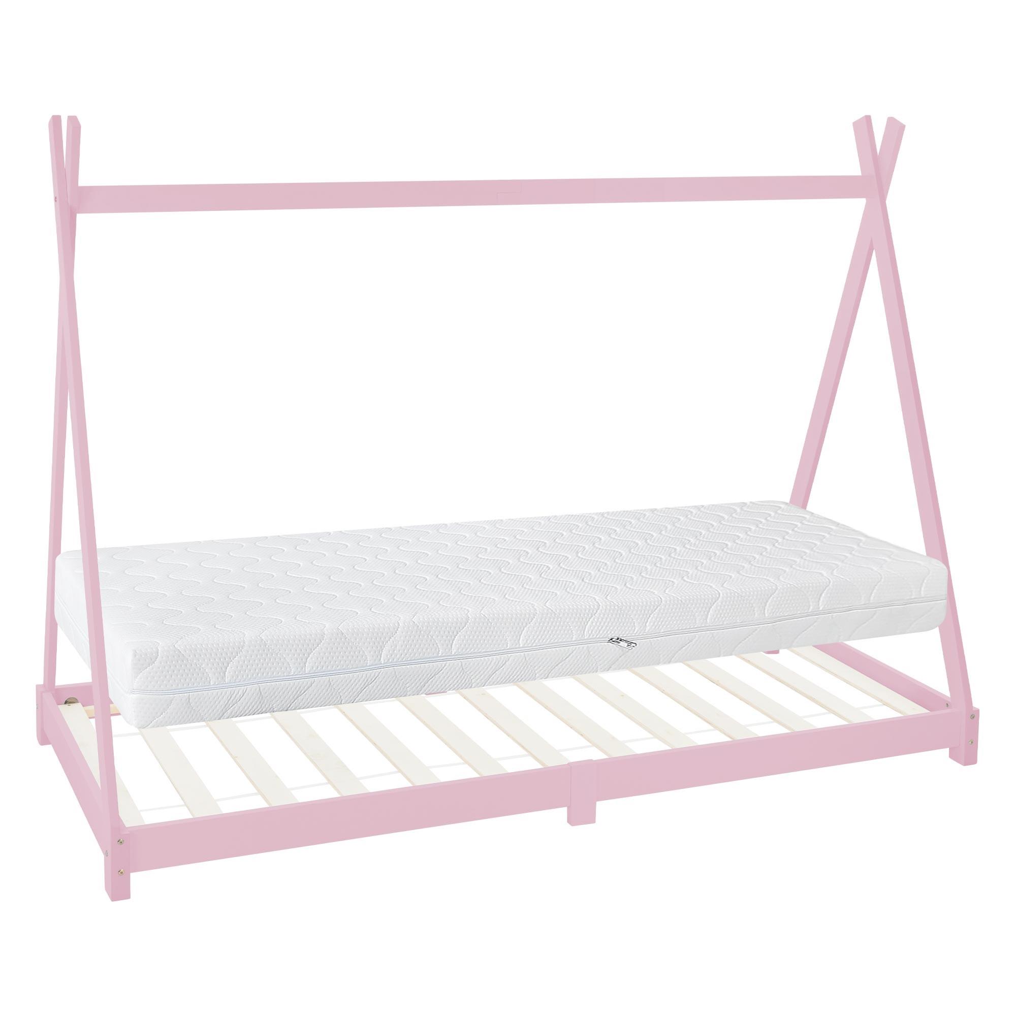 KINDERBETT Tipi mit Matratze 90x200 cm Rosa - Pink, Holz (90/200cm) - ML-DESIGN