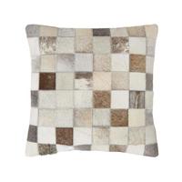 PATCHWORK-KISSEN Fell & Leder 45/45 cm kariert - Multicolor, Leder/Textil (45/45cm) - Homescapes