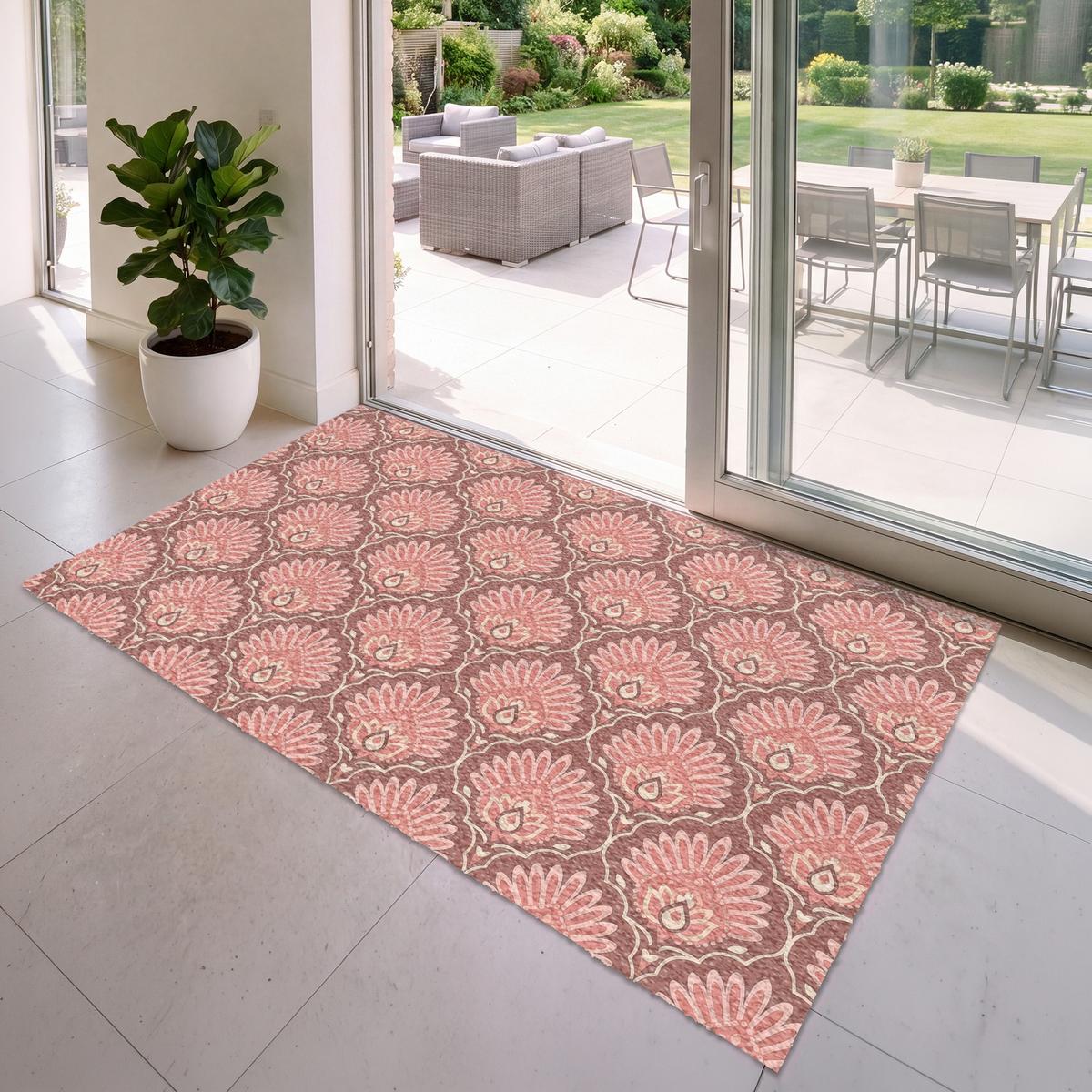 FUSSMATTE Fächermotiv - Muster - Rosa Türmatte 180x120 cm - Altrosa, Kunststoff (180/0.4cm) - MuchoWow