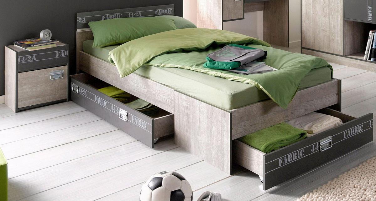 KINDERZIMMER Set 3-tlg mit Stauraumbett 90x200 Kommode und Nachttisch - Chromfarben/Eschefarben, Holz/Holzwerkstoff (99/87/207cm) - Parisot Meuble