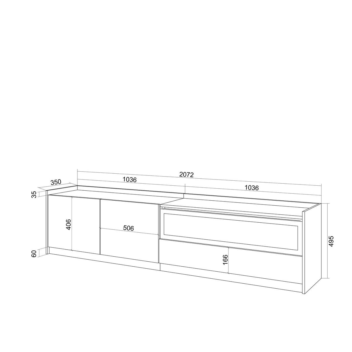 LOWBOARD, Weiß und Eiche Soft, Elektrokamin, 207/37/50cm - Weiß, Holzwerkstoff (207/50/37cm) - Skraut Home
