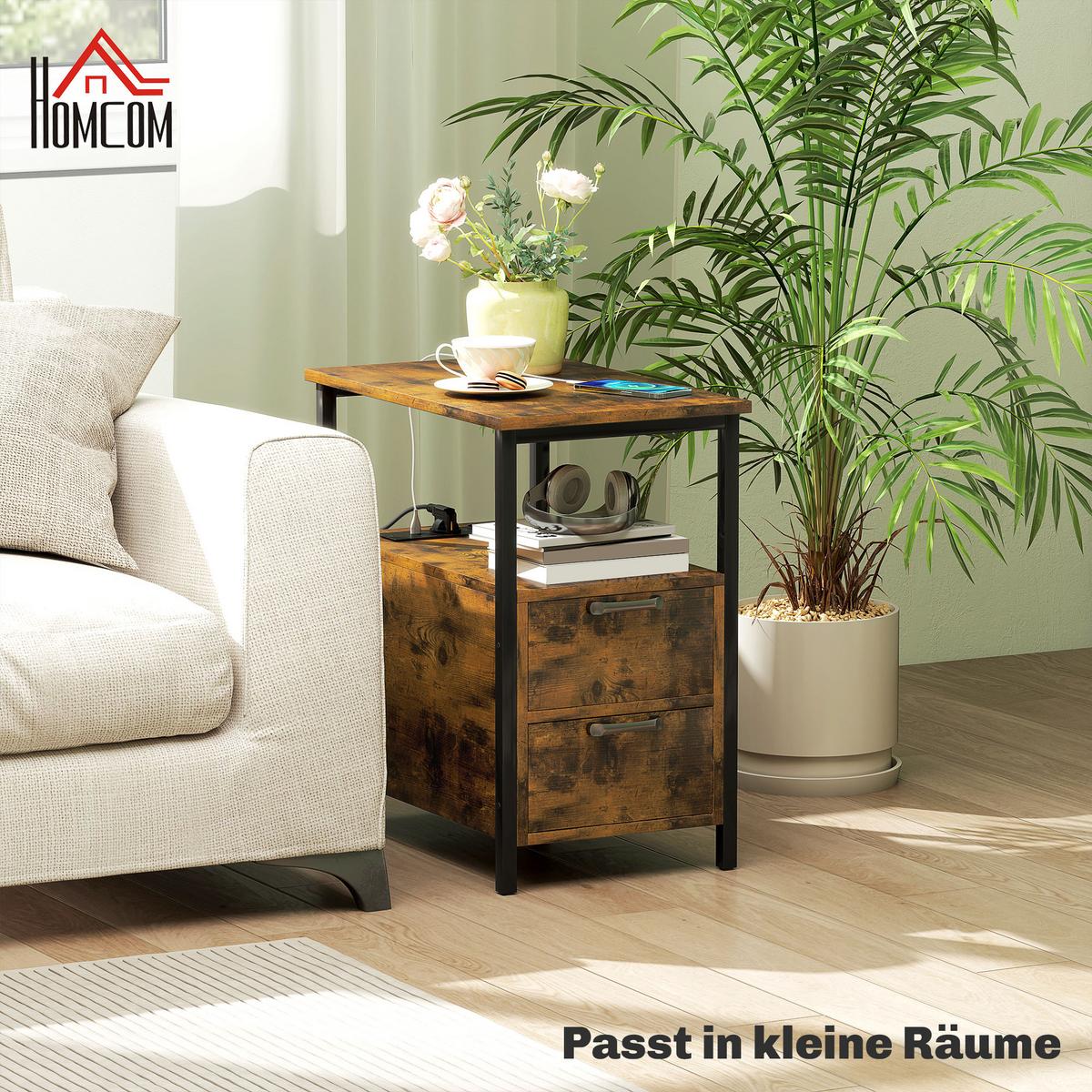 BEISTELLTISCH Couchtisch mit Aufladestation, USB-Anschlüssen und Steckdosen - Braun, Holzwerkstoff (55/35/58.5cm) - HOMCOM