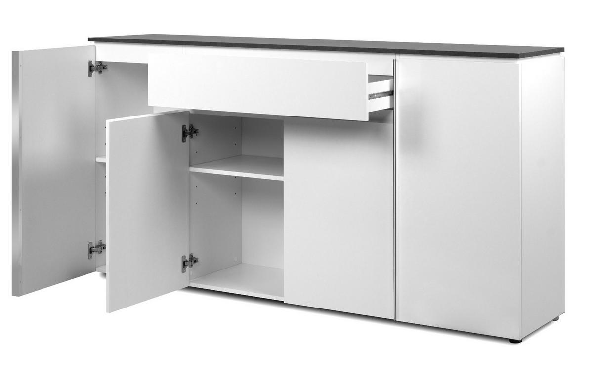 SIDEBOARD weiß Glanz, grau 178 cm, große Kommode mit 6 Fächern - Chromfarben/Silberfarben, Holzwerkstoff/Kunststoff (177.5/92/40cm) - Furn.Design