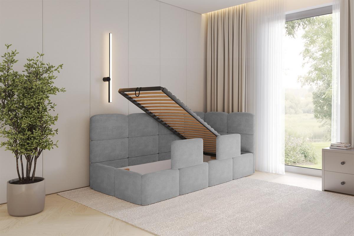 EINZELLBETT Jugendbett mit Bettkasten, Links - KIVY 90x200 Grau - Hellgrau, Holzwerkstoff/Textil (90/200cm) - ALTDECOR