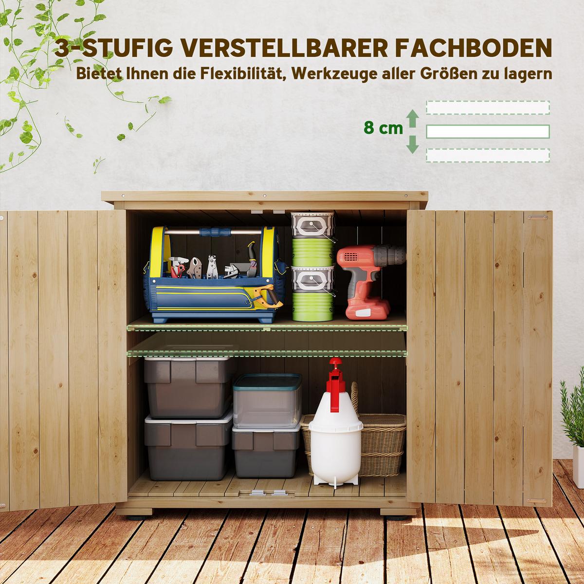 GARTENSCHUPPEN, Geräteschrank, Wetterfester Geräteschuppen mit Doppeltür Natur - Fichtefarben, Holz (88/90/77.5cm) - Outsunny