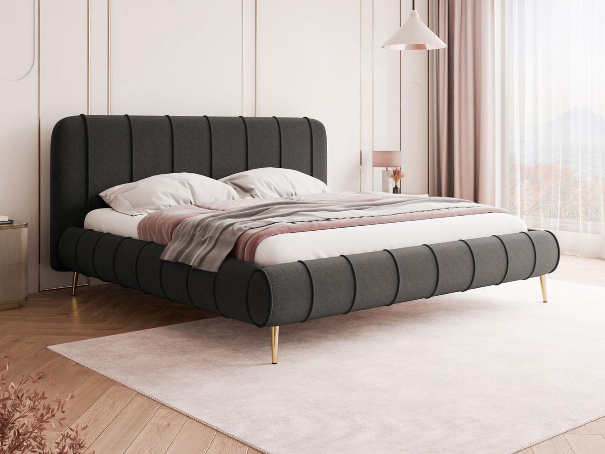 POLSTERBETT Slim XI mit Füße - Dunkelgrau/Goldfarben, Holz/Holzwerkstoff (180/200cm) - MIRJAN24