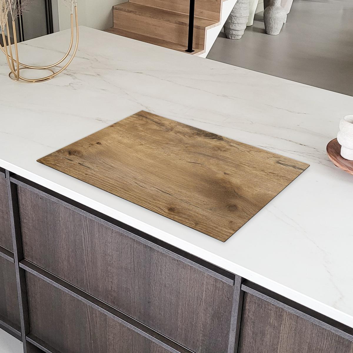 HERDABDECKPLATTE Holz - Braun - Holzoptik Ceranfeldabdeckung 80x52 cm - Eichefarben, Kunststoff (80/52/0.2cm) - MuchoWow