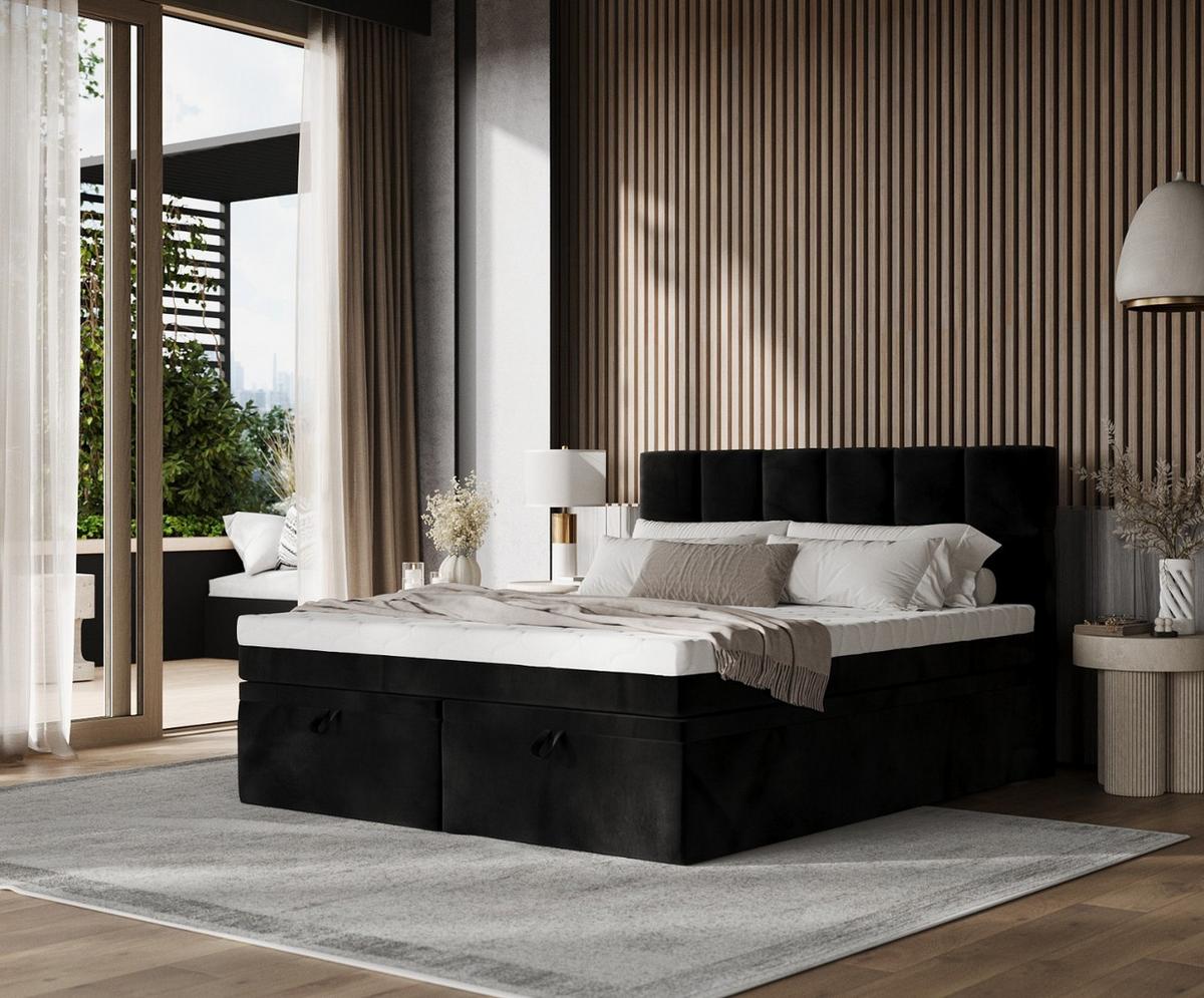 BOXBETT Elano 160/200 cm Schwarz im Kronos Stoff - Schwarz, Holz/Holzwerkstoff (160/200cm) - AltaBeds