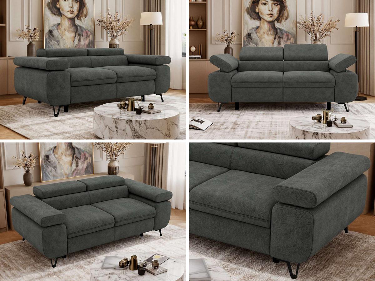 2-SITZER SOFA PETER - Dunkelgrau Stukture - Dunkelgrau/Anthrazit, Textil/Metall (200/76/99cm) - MKS