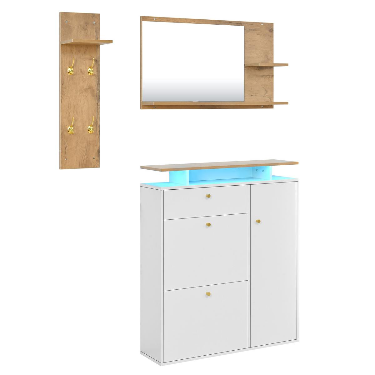 SCHUHSCHRANK set weiß led spiegel schuhschrank - Weiß, Holzwerkstoff (105/151.5/25cm) - Urban Meuble