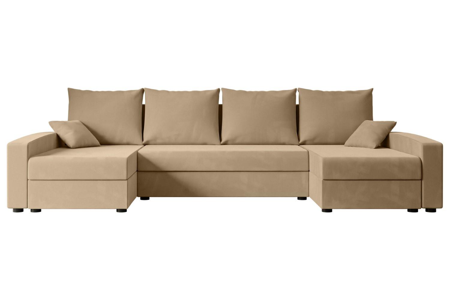 WOHNLANDSCHAFT mit Schlaffunktion und Bettkasten ALESIA-U 301x140x90 cm Beige Velours - Beige/Silberfarben, Holzwerkstoff/Kunststoff (301/90/140cm) - ALTDECOR