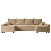 WOHNLANDSCHAFT mit Schlaffunktion und Bettkasten ALESIA-U 301x140x90 cm Beige Velours - Beige/Silberfarben, Holzwerkstoff/Kunststoff (301/90/140cm) - ALTDECOR