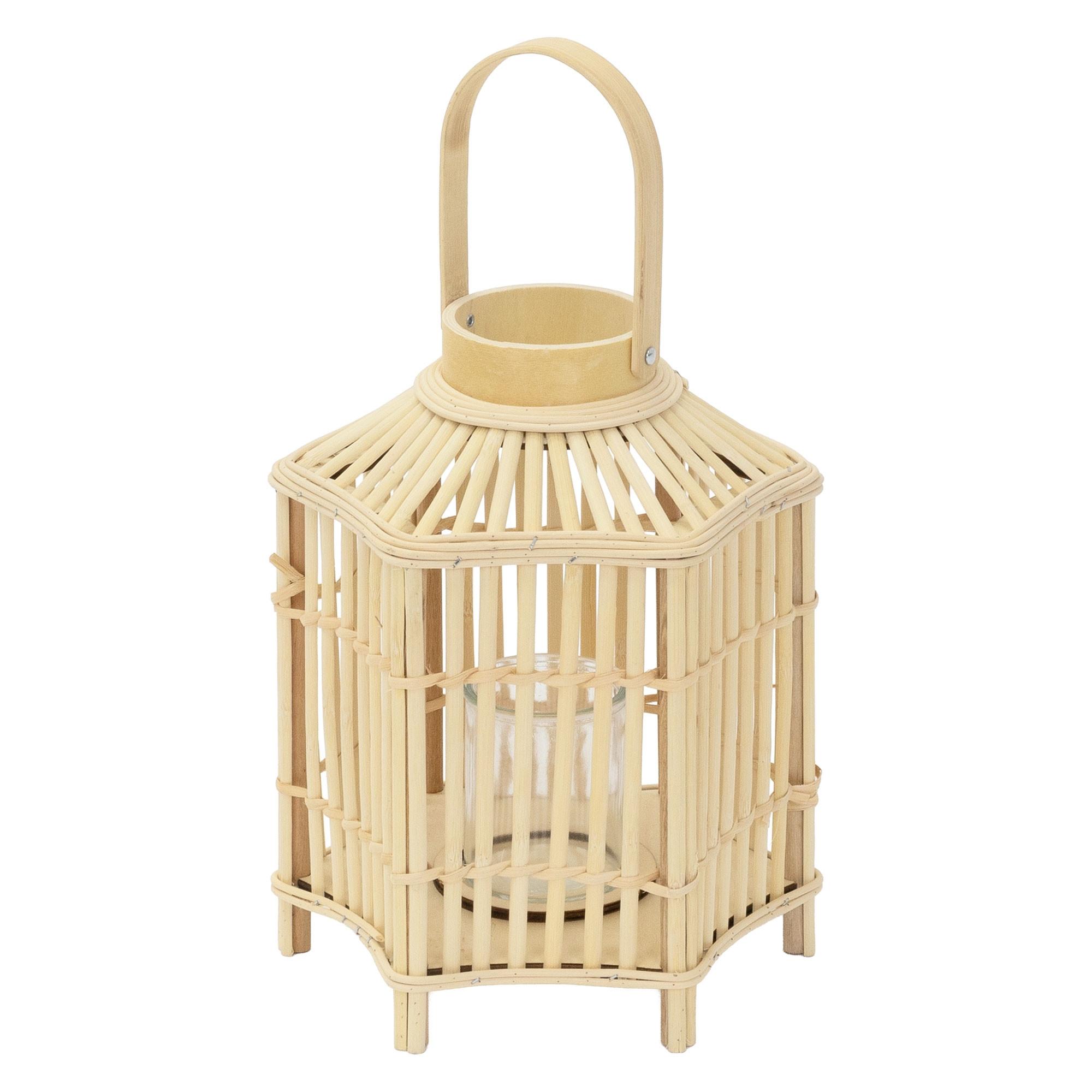 BAMBUS LATERNE H: 45 cm Holzfarbe Boho Stil - Naturfarben, Holz (25/45/25cm)