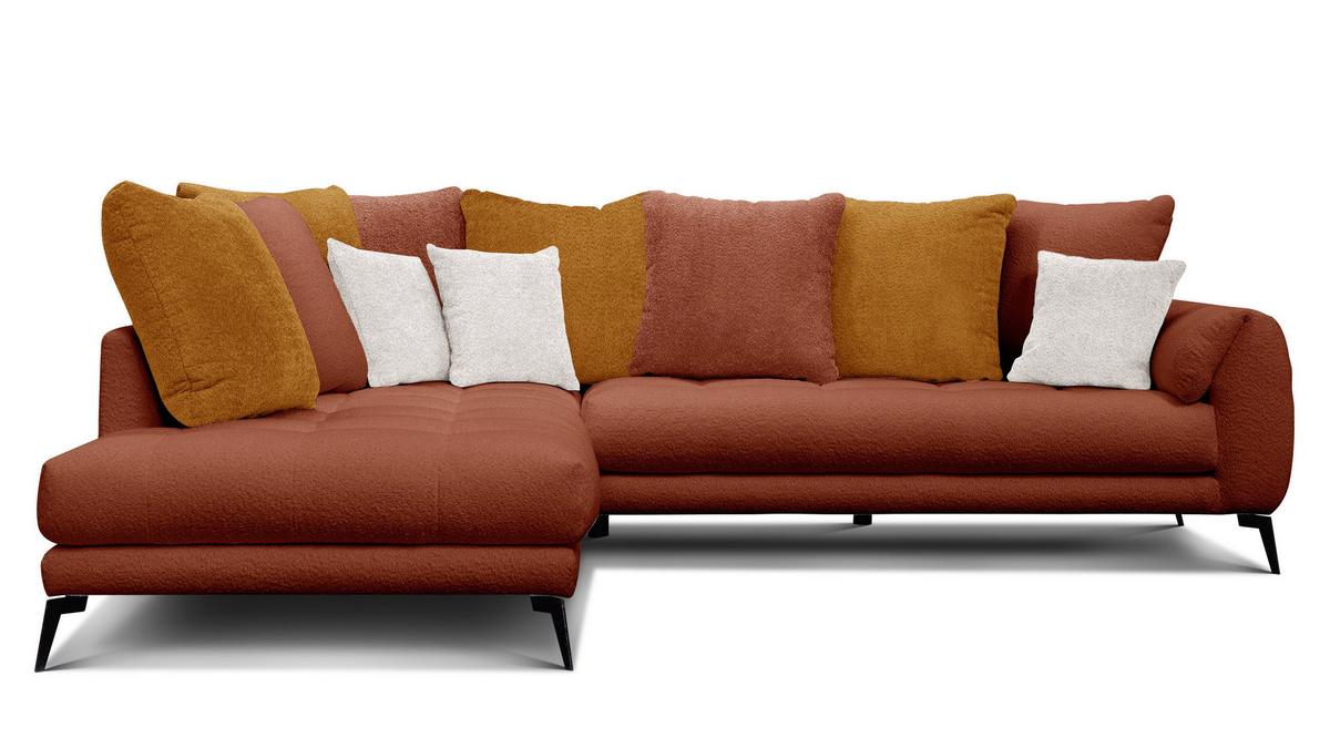 ECKSOFA CALME 5-Sitzer, dunkelorange und écru - Dunkelorange/Schwarz, Holz/Textil (294/229cm) - Wozimo