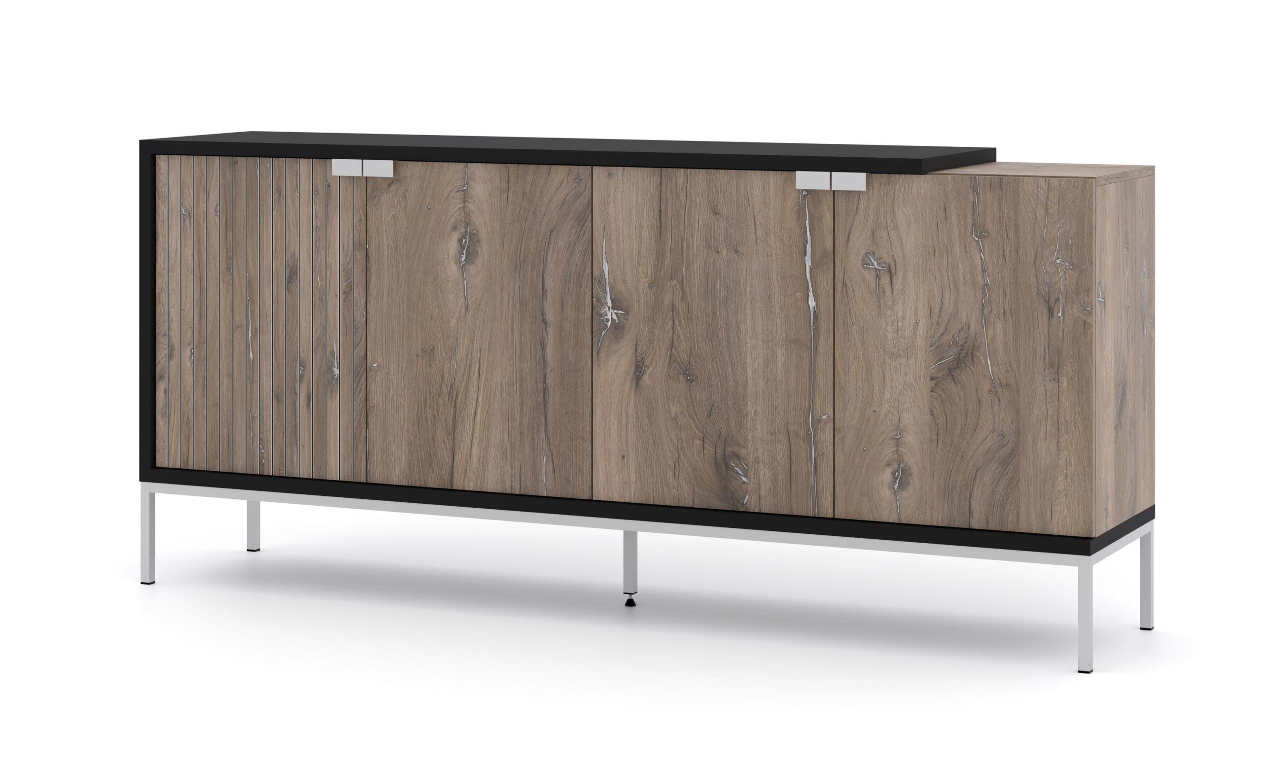 KOMMODE Flagstaff Eiche, Schwarz 190/87/42 - Schwarz, Holzwerkstoff (190/87/42cm) - RAUMHIRSCH FURNITURE