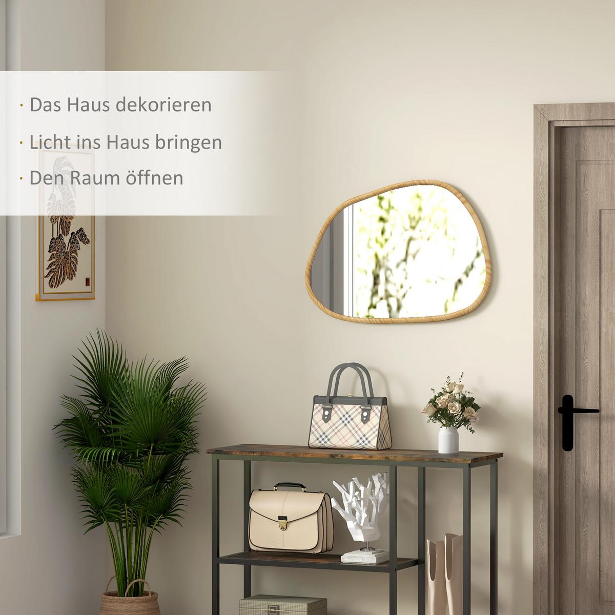 ASYMMETRISCH Wandspiegel, 70 x 50 cm Badezimmerspiegel mit Holzrahmen für Bad - Naturfarben, Glas (2.1/50/70cm) - HOMCOM