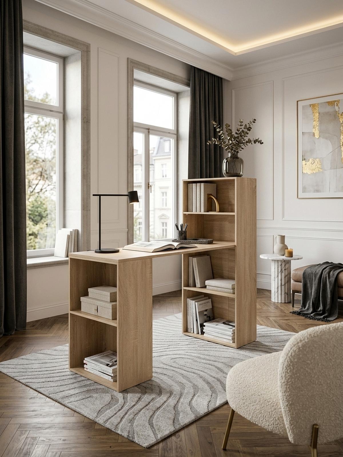 SCHREIBTISCH Mit Regal Variabel BRENTA, Beige 120x53x120 cm - Beige/Braun, Holz (53/120/120cm) - KADIMA DESIGN