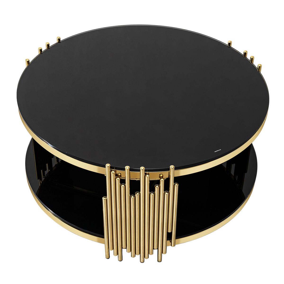 COUCHTISCH rund schwarz & gold Ø 80 cm doppelglas & edelstahlgestell - Goldfarben, Metall (80/80/45cm) - Urban Meuble