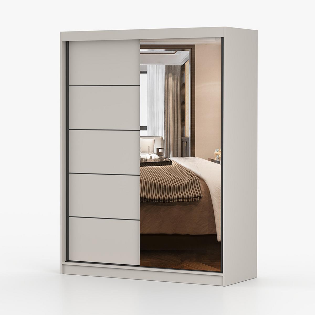 SCHWEBETÜRENSCHRANK Vista 05K 150/200/61 cm 2-türig Kaschmir/Kaschmir + Spiegel - Kaschmir/Schwarz, Holzwerkstoff/Metall (150/200/61cm) - imoebel24