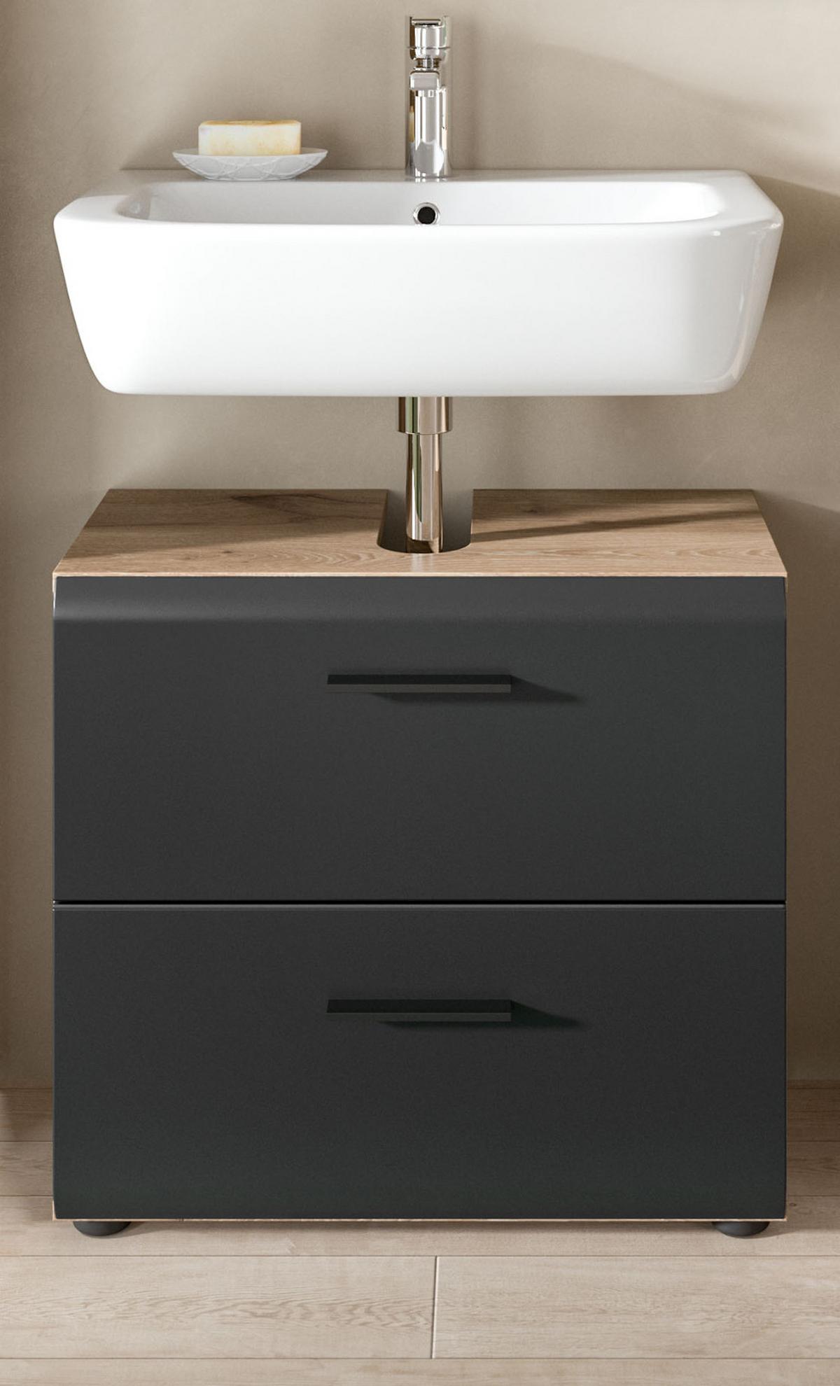 WASCHBECKENUNTERSCHRANK Schwarz matt, Eiche 60 cm, Unterschrank mit Schubladen - Eichefarben/Schwarz, Holzwerkstoff/Kunststoff (60/54/30cm) - Inn.Furn