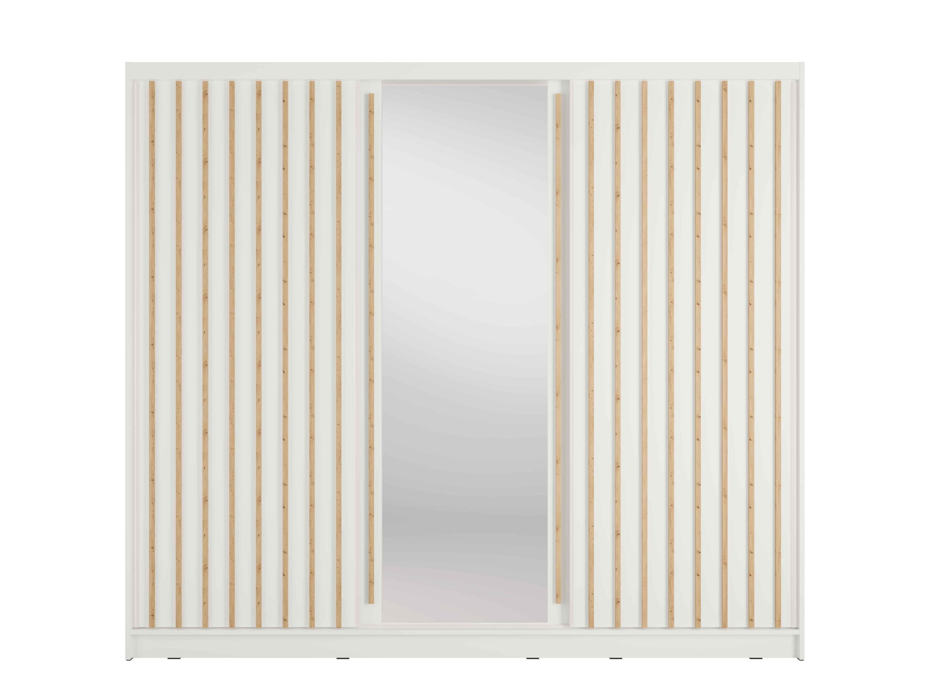 SCHWEBETÜRENSCHRANK VEYDAR 248/215/62cm 3-türig mit Spiegel Weiß - Weiß, Holzwerkstoff (248/215/62cm) - MASSENO