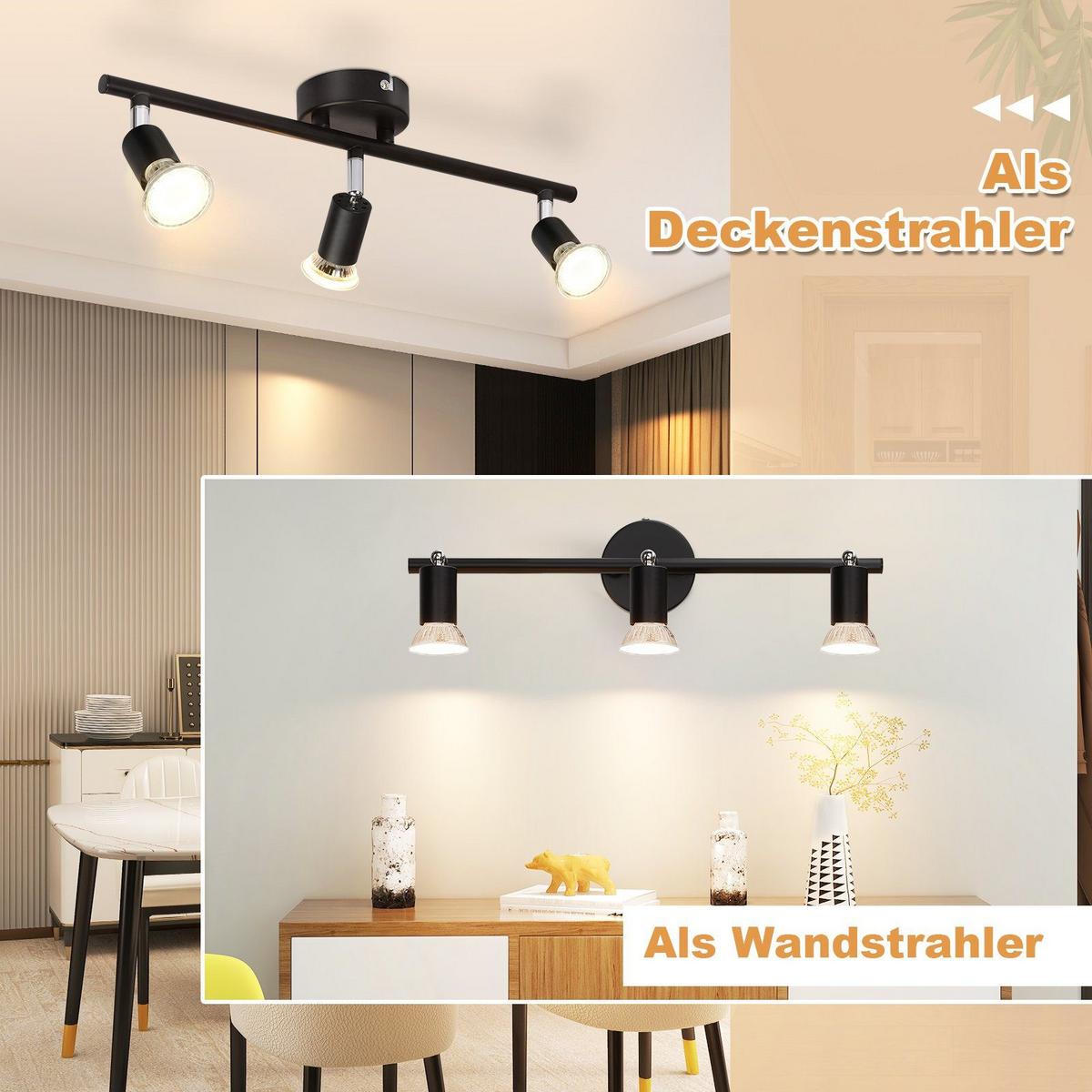 DECKENSTRAHLER Pilz 3-flammig 40/8/14 cm - Schwarz, Metall (40/8/14cm) - Nettlife