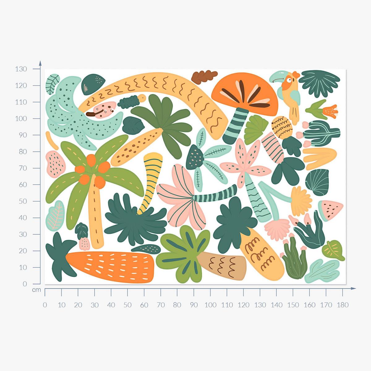 WANDAUFKLEBER 130x182cm - Tropische Vegetation - Multicolor, Kunststoff (130/182/0.1cm) - Wallfluent