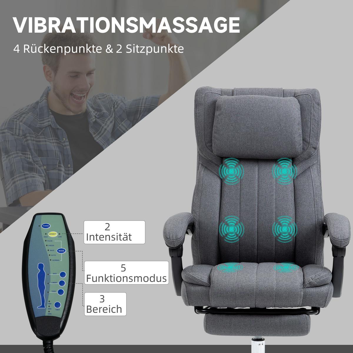 BÜROSTUHL mit Massagefunktion, Grau - Grau, Kunststoff (61/118/65cm) - Vinsetto
