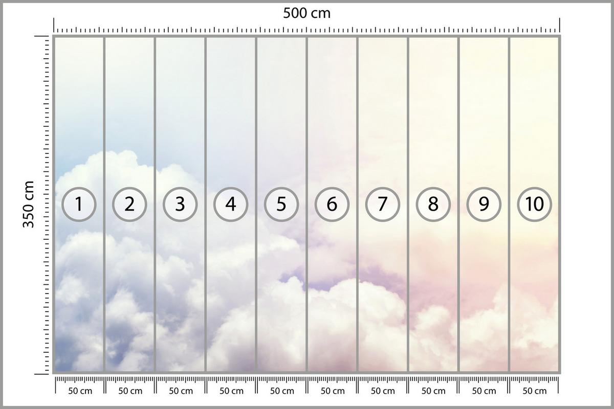 FOTOTAPETE für Schlafzimmer Blau Rosa Himmel Wolken 500x350 - Blau/Beige, Papier (500/350cm) - Muralo