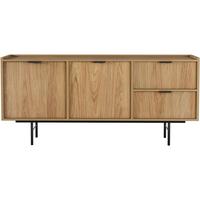 KOMMODE Evron mit 2 Schubalden und 2 Türen, Hikora Eiche - Eichefarben/Schwarz, Holzwerkstoff/Metall (150/68/40cm) - Beautysofa