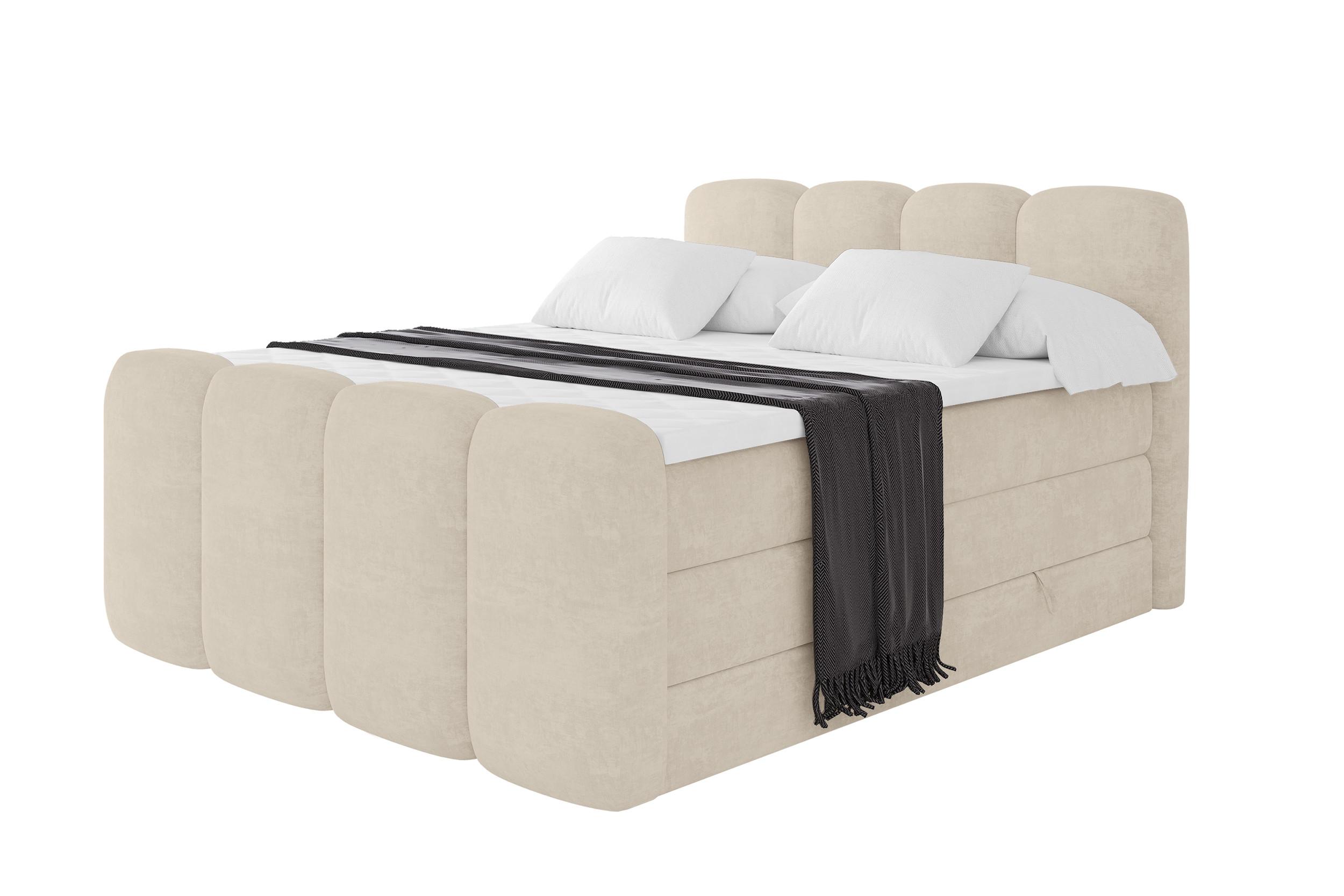 BOXBETT mit Matratze H3|H4 und Lattenrost - NINA-Z KING - 200x200 cm Monolith - Beige - Sahara, Holzwerkstoff (200/200cm) - ALTDECOR