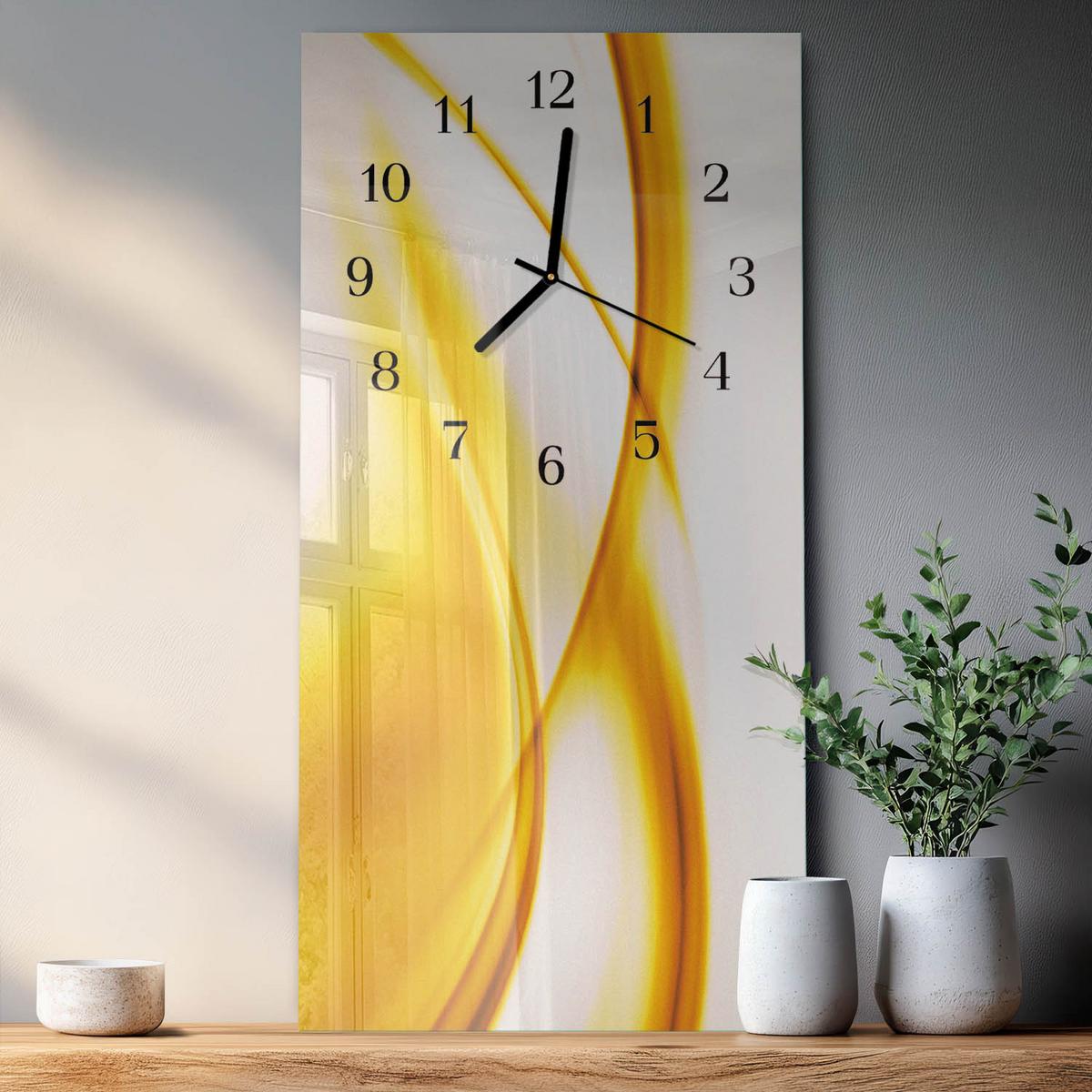 WANDUHR aus Glas 30x60 cm - Abstrakte Kunst - Orange, Glas (30/60/0.4cm) - TULUP