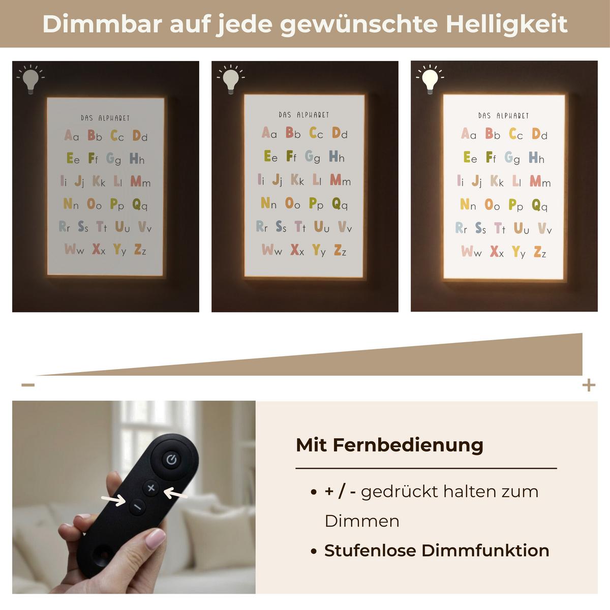 NACHTTISCHLAMPE MIT AKKU Pädagogisch - Alphabet lernen - Farbenfroh - Weiß - Buchstaben 60x90 cm - Weiß, Holzwerkstoff (8/60/90cm) - OnlyWow