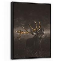 LEINWAND Bilder mit Rahmen - Rotwild - Schwarz - Gold - 30x40 - Braun, Textil (30/40cm) - MuchoWow