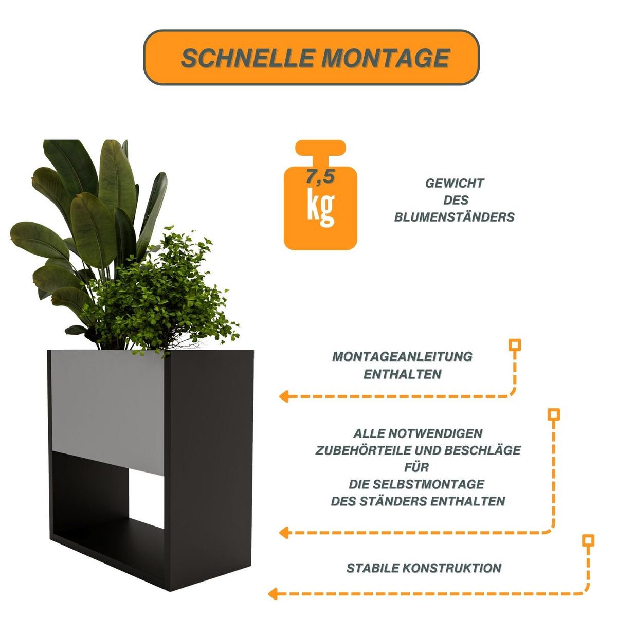 BLUMENKASTEN Dunkelgrau - Dunkelgrau, Holzwerkstoff (46195/45/44cm) - RAUMHIRSCH FURNITURE