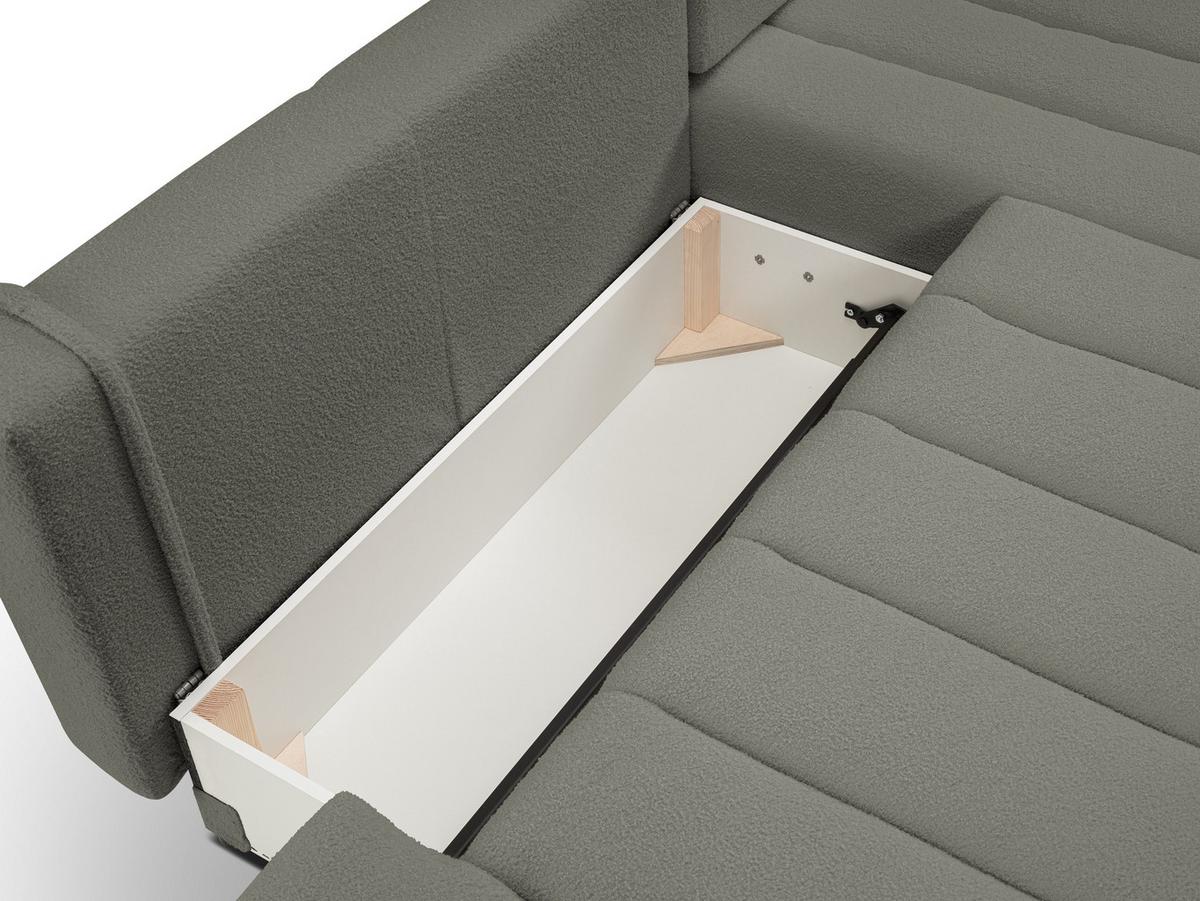 ECKSOFA GIOIA R-S Grau Boucle-Stoff mit Schlaffunktion - Grau, Holz (276/176cm) - MASSENO