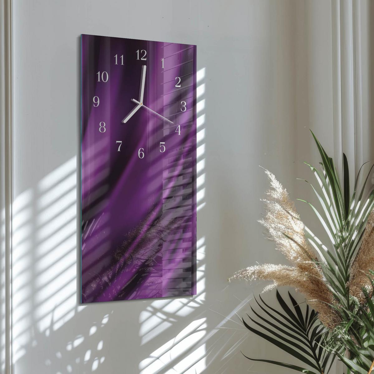 WANDUHR aus Glas 30x60 cm - Abstraktion - Lila, Glas (30/60/0.4cm) - TULUP