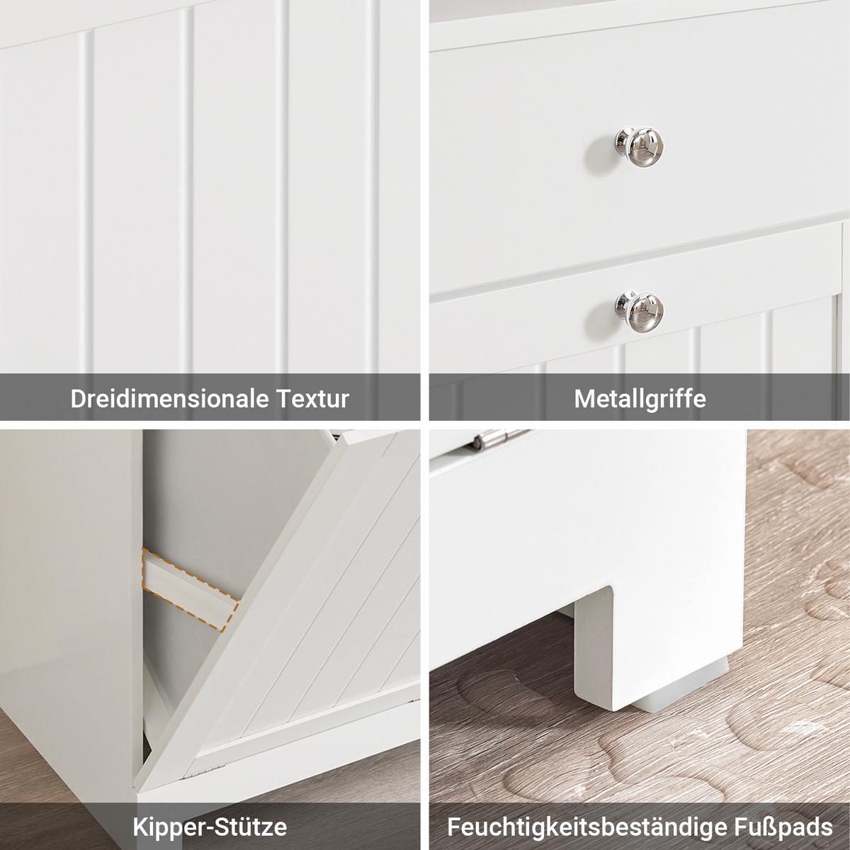 BADEZIMMERSCHRANK schmal, 78 x 181 x 38 cm, mit 2 Wäschekörben, 2 Schubladen und offenem Regal, weiß - Weiß, Holzwerkstoff (78/181/38cm) - SoBuy