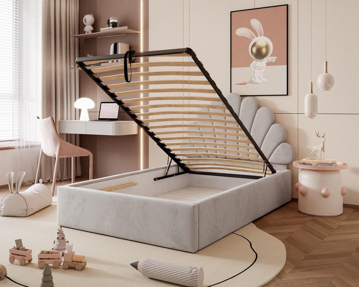 POLSTERBETT ASHLEY mit Bettkasten 120x200 cm, Stoff: Jasmine 81 - Grau, Textil - Lookway
