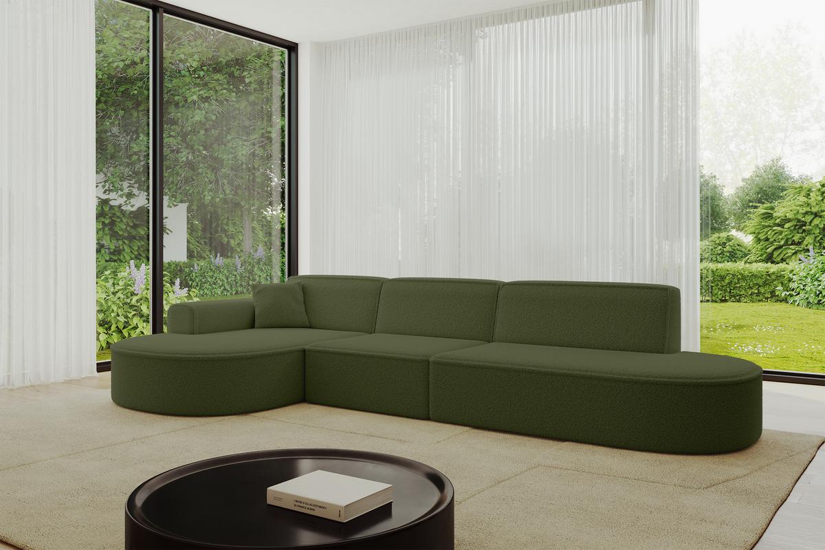 ECKSOFA Ottomane Links MARI-L2 - 328x171x79 cm Grün Bouclé - Schwarz/Grün, Holzwerkstoff/Kunststoff (165/321cm) - ALTDECOR