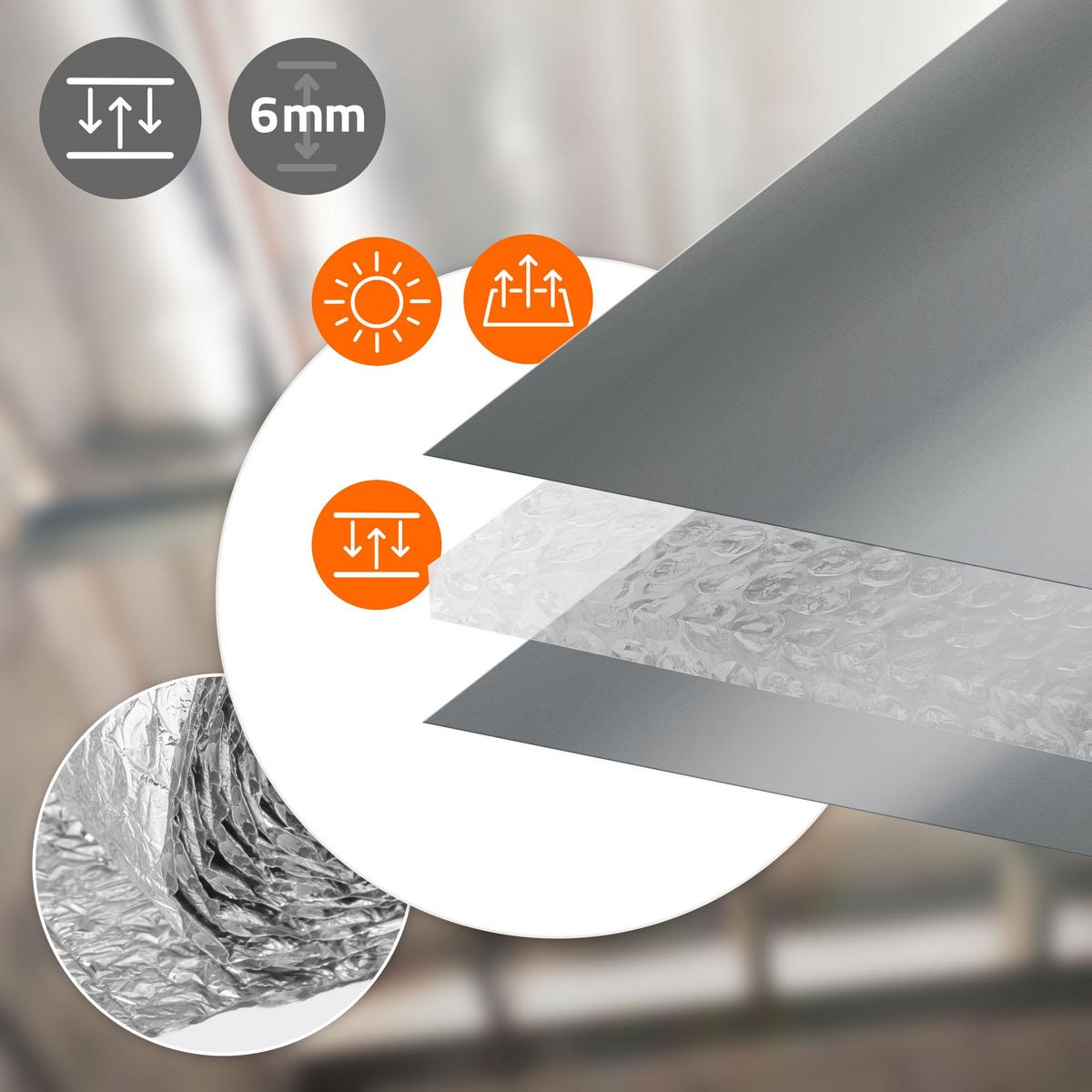 ISOLIERFOLIE 1 x 10 m für Wärmedämmung und Kälteschutz Doppelseitige Alu-Dämmfolie 6mm Dicke - Silberfarben, Kunststoff/Metall (100/0.6/1000cm) - ECD-Germany