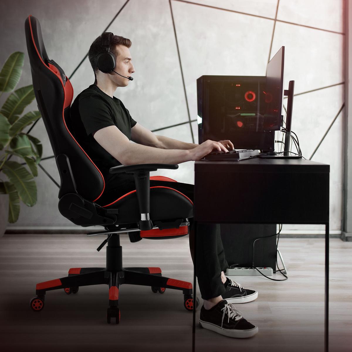 GAMINGSTUHL Kunstleder Schwarz-Rot - Rot/Schwarz, Metall (68/135/73cm) - ML-DESIGN