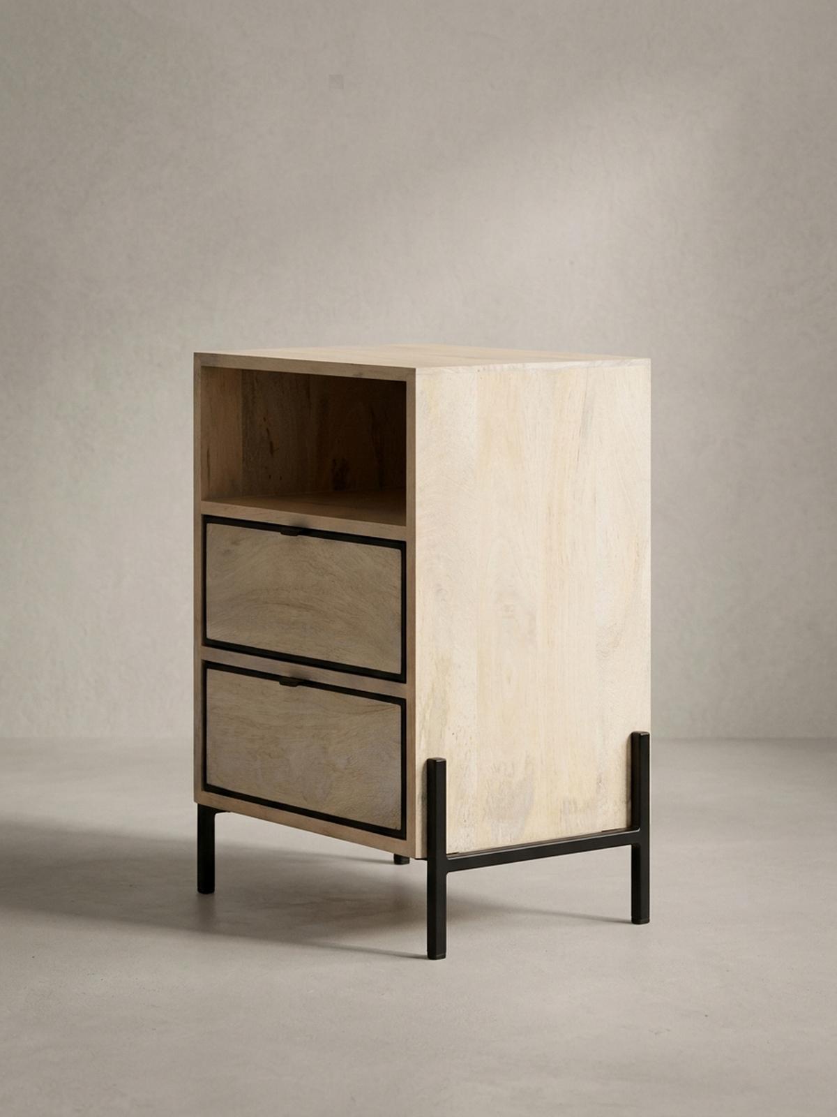 NACHTTISCH – Mango Massivholz/Metall, 43x60x30 cm, 2 Schubladen, braun - Schwarz/Braun, Holz/Metall (43/60/50cm) - KADIMA DESIGN