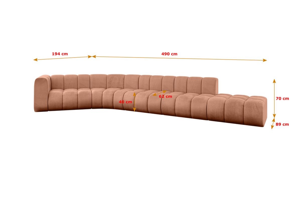 ECKSOFA modulares Sofa Tilmo-L2 - 490x194x70 cm Apricot - Koralle, Holzwerkstoff/Textil (490/194cm) - ALTDECOR